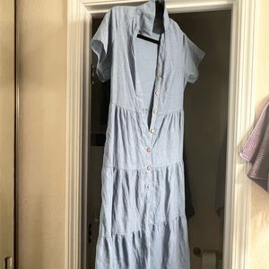 Blue button down midi dress